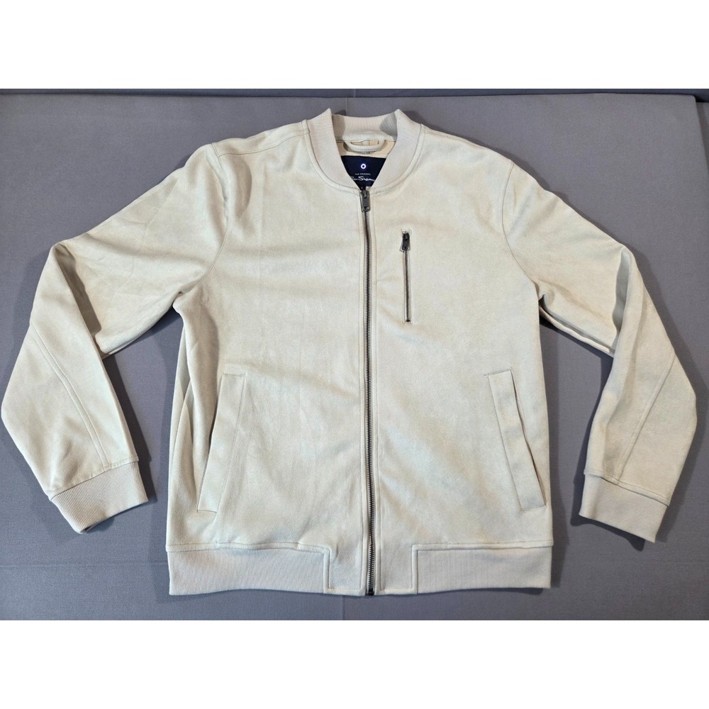 Ben Sherman Bomber Jacket Mens Large Beige Stone Buttery Soft Varsity